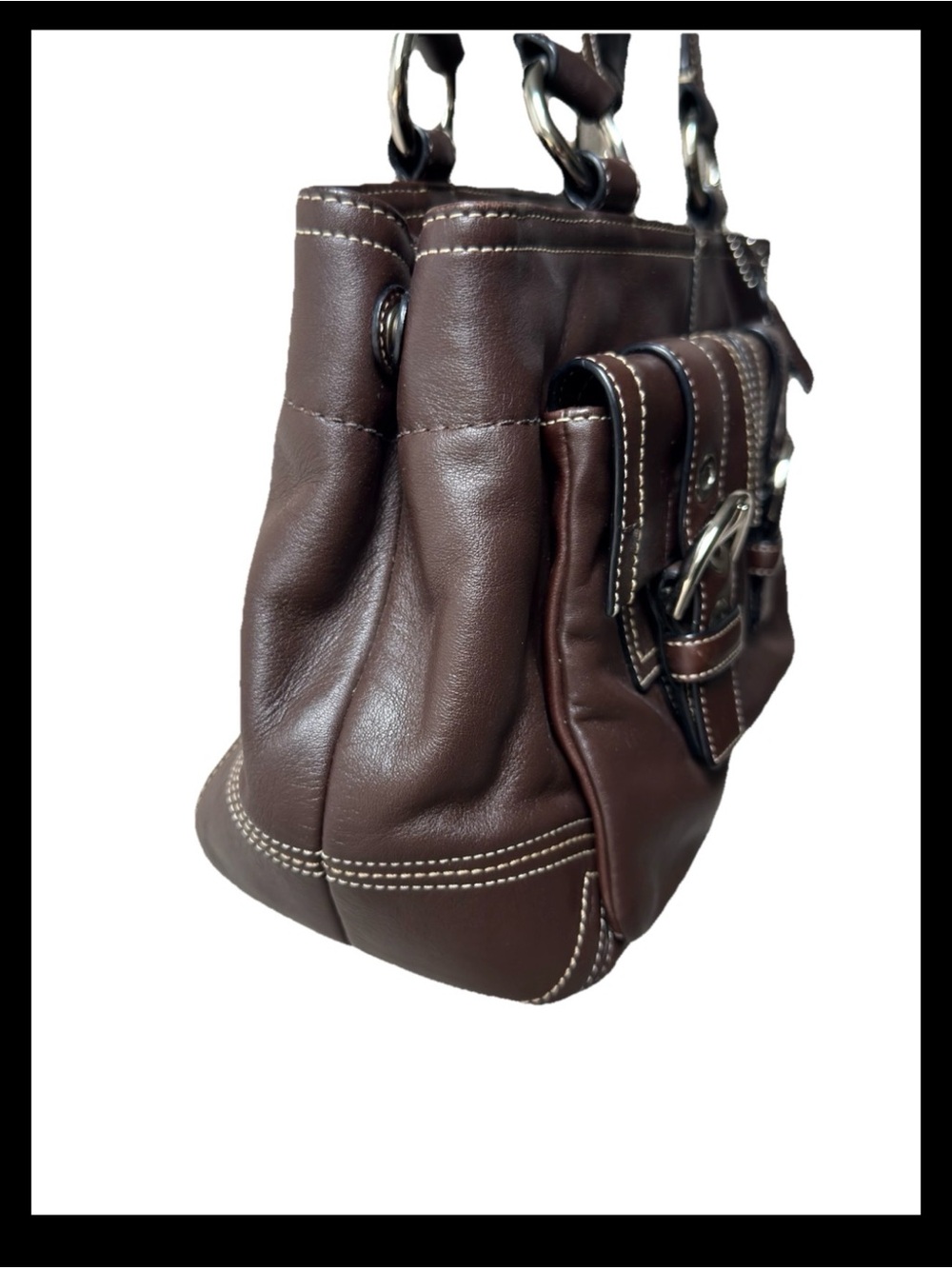 Vintage Coach Soho Brown Leather Double Buckle Pocket Shoulder Bag Y2K - Picture 5 of 12